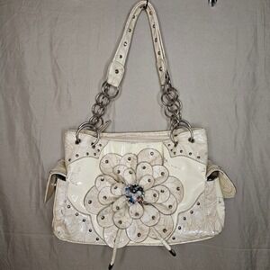 TWO Cowgirl Trendy Floral Applique Studded Satchel‎ Chain Shoulder Bags